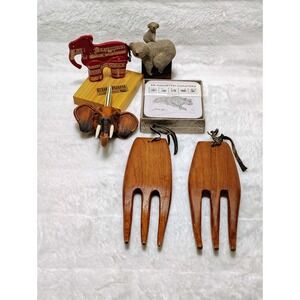 Lot Of 6 - Wooden salad hands, Coasters, Amarula Head Topper, Elephant, Koalas